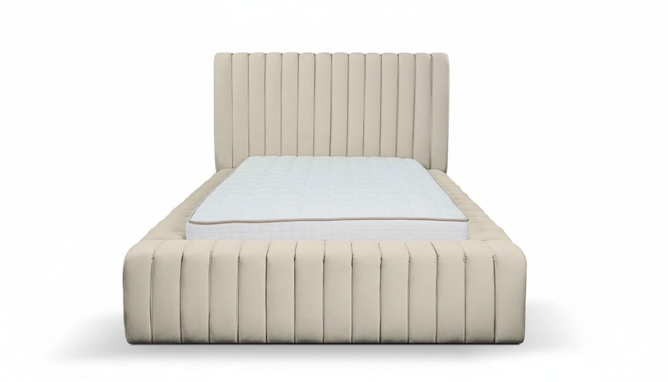 Luxus Schlafzimmer Bett Doppelbett Holz Polster Betten Bettrahmen beige