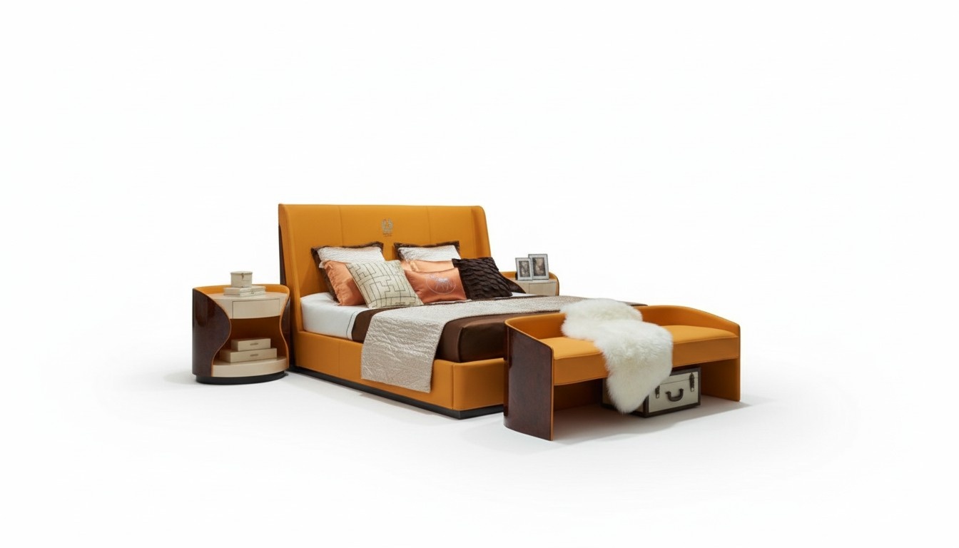 Luxus Schlafzimmer Doppelbett Bett 180x200cm Leder Neu Hotel Betten