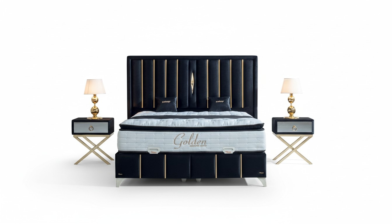 Luxus Schlafzimmer Samt Metall Doppelbett 2x Nachttisch Möbel 3tlg.