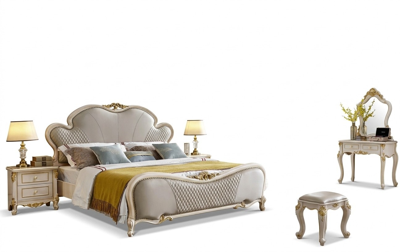 Schminktisch Bett 2x Nachttisch Möbel Schlafzimmer Set 5tlg. Massivholz