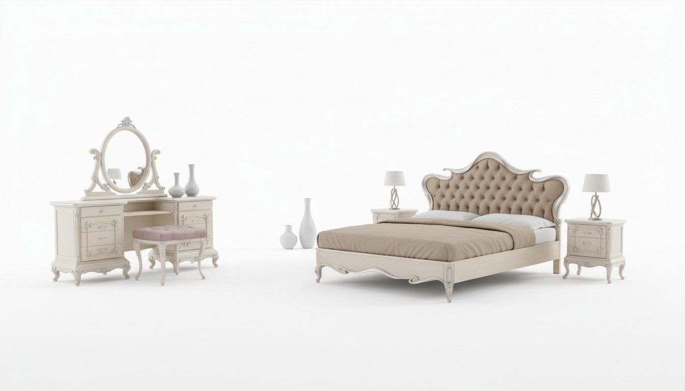 Luxus Schlafzimmer Set Bett Nachttische Hocker Schminktisch Spiegel Komplett