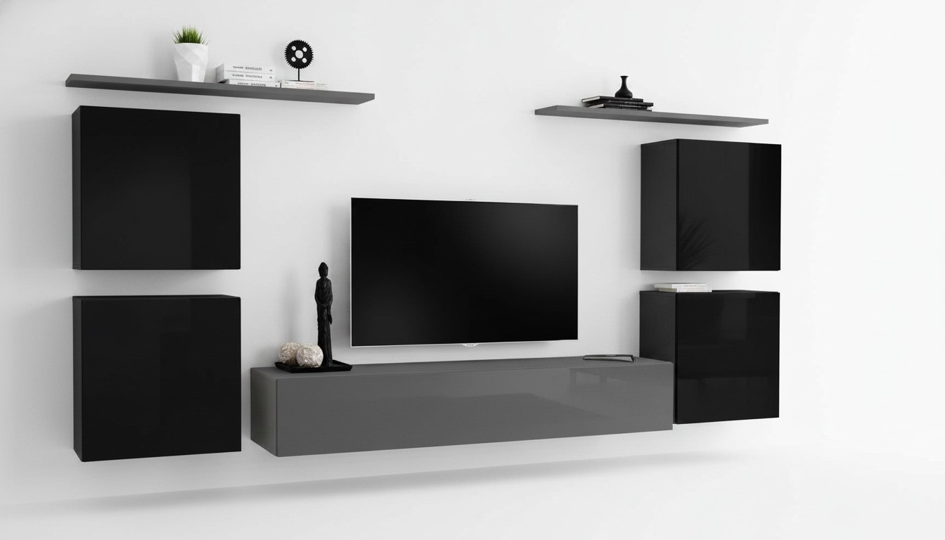 Luxus Set Regal Wohnwand Holzmöbel Komplett 4x Wandschrank Wohnzimmer Neu