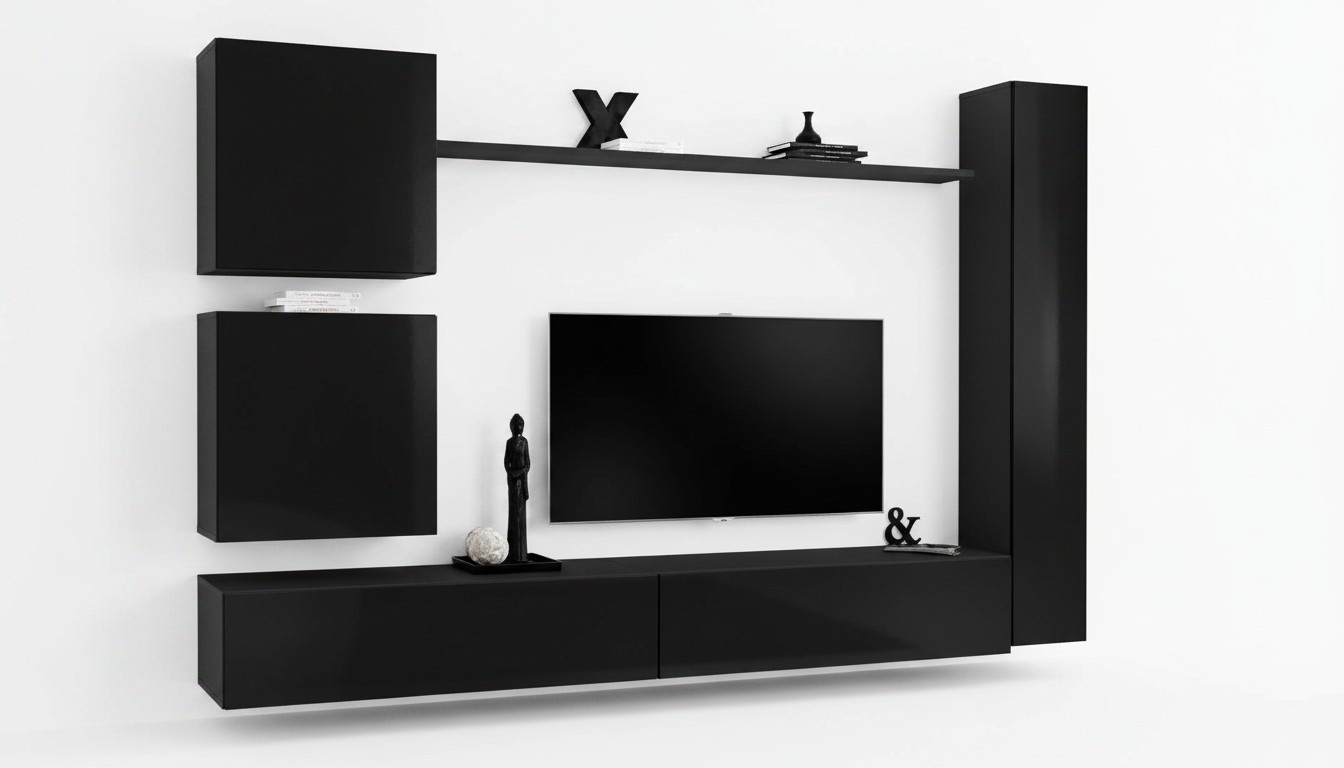 Luxus Set Wohnwand Schwarz Wohnzimmer Wandschrank Regal Wandschrank Neu