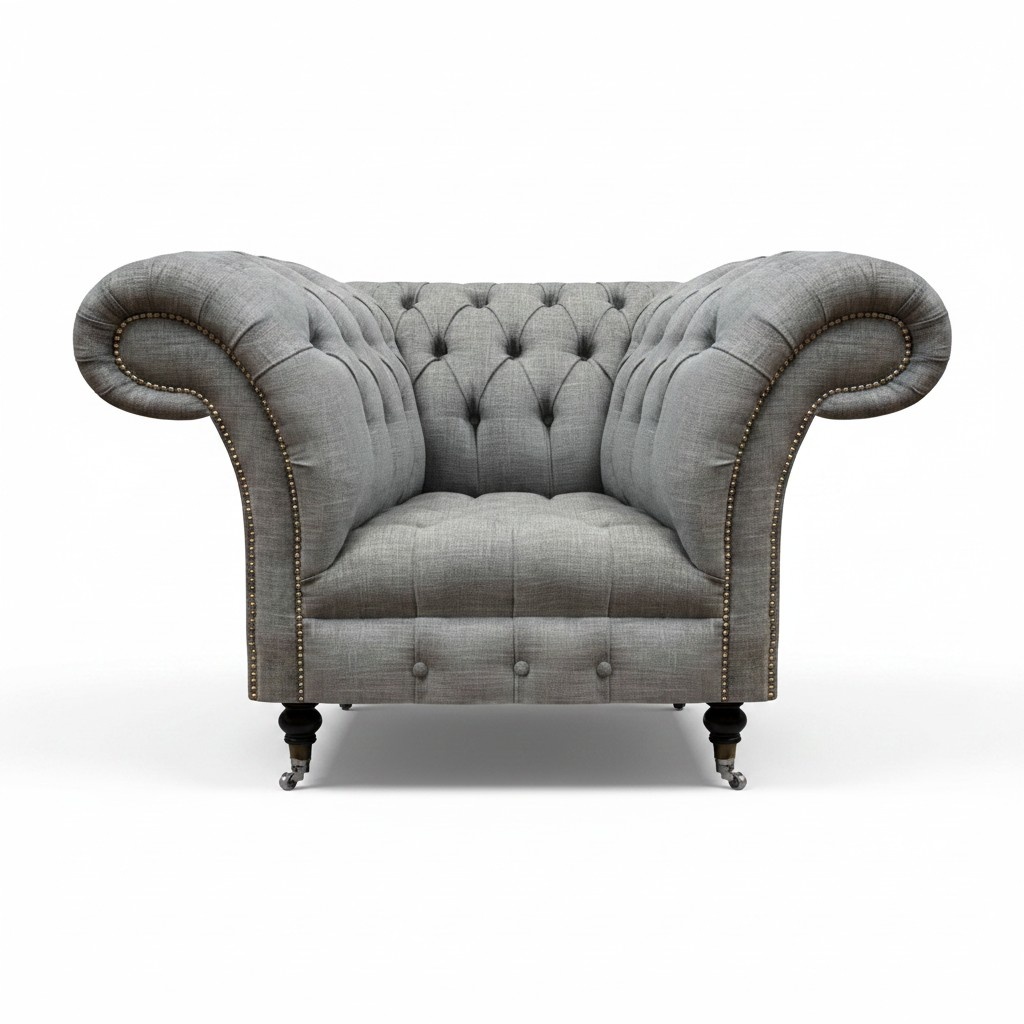 Luxus Sitz Textil Sessel Wohnzimmer Chesterfield Polstermöbel Grau