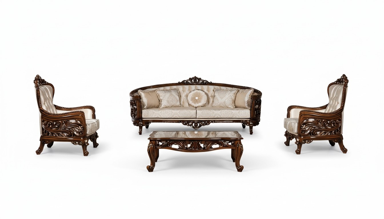 Luxus Sofagarnitur 3+1+1 Sitzer Couchtisch Gruppe Sofa Sessel Sofas Stoff Couch