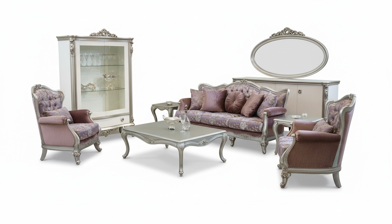 Sofagarnitur 3+2+1 Sitzer Couchtisch Beistelltisch Sessel Set 6tlg. Barock