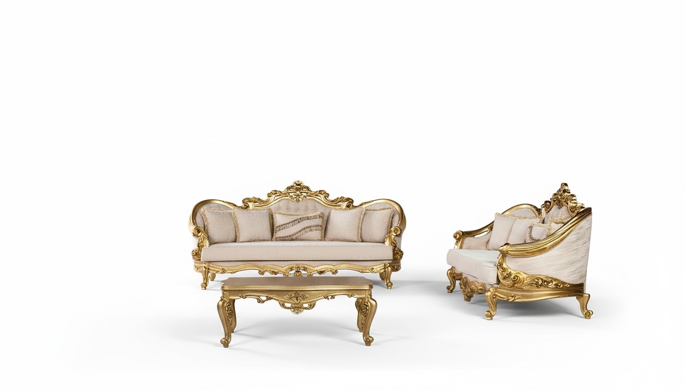 Luxus Sofagarnitur 3+3 Sitzer Sessel Sofas Set Stoff Barock Sitz Gruppe Garnitur