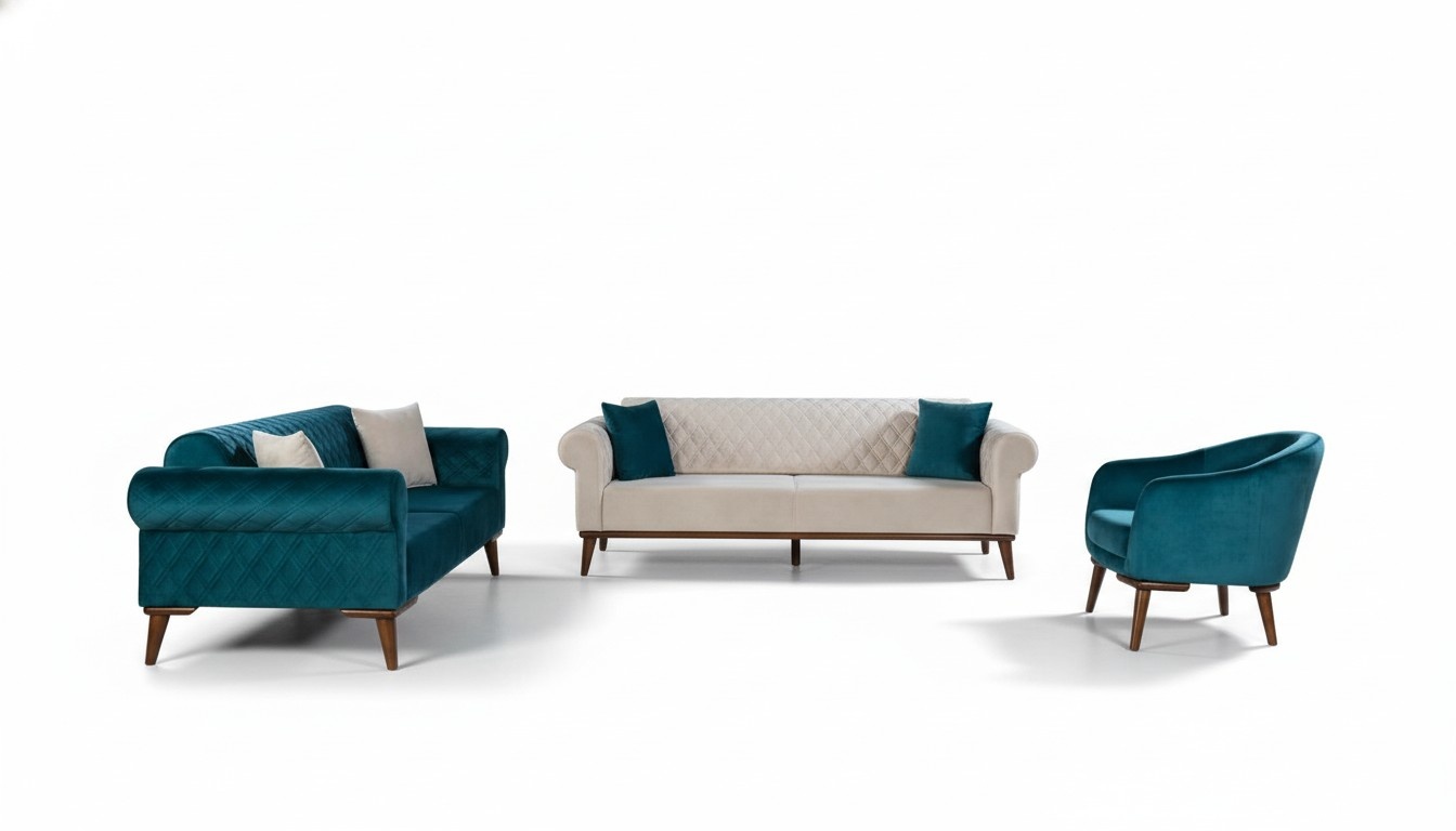 Luxus Sofagarnitur 3+3+1 Sitz Dreisitzer Sofa Stoff Textil Stil Sessel