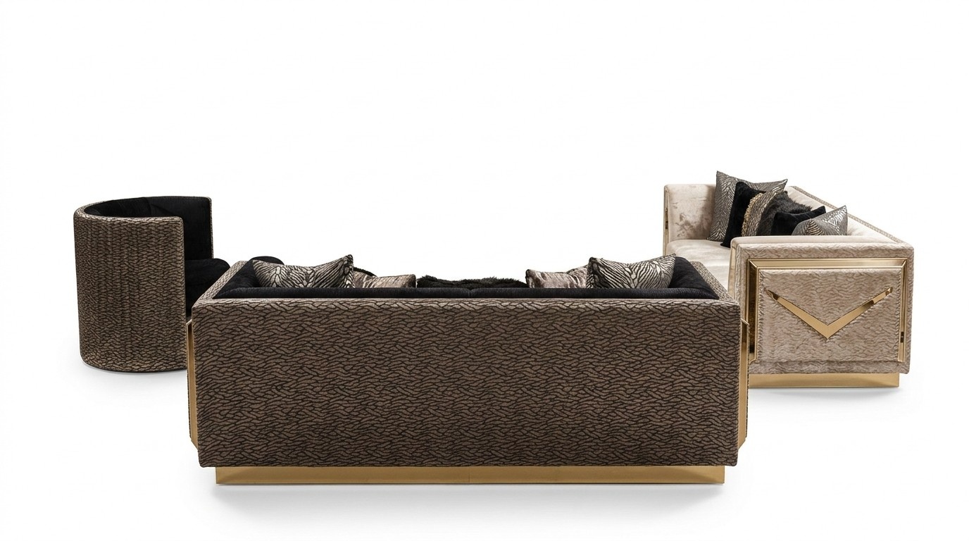 Luxus Sofagarnitur Gold Schwarz Couch Set Polster Möbel Textil 331 Sitzer