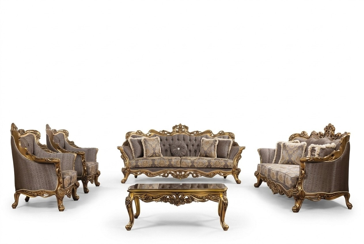 Luxus Sofagarnitur Klassische Couch Sofa Polster Möbel Set Komplett 5tlg