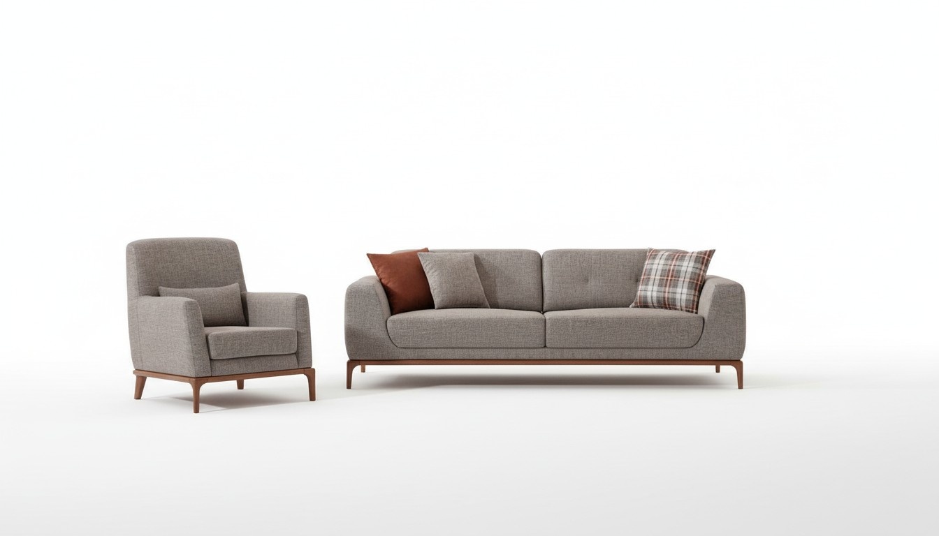 Luxus Sofagarnitur Sofa 3 Sitzer Sessel Stoff Modern Grau Modern Set neu