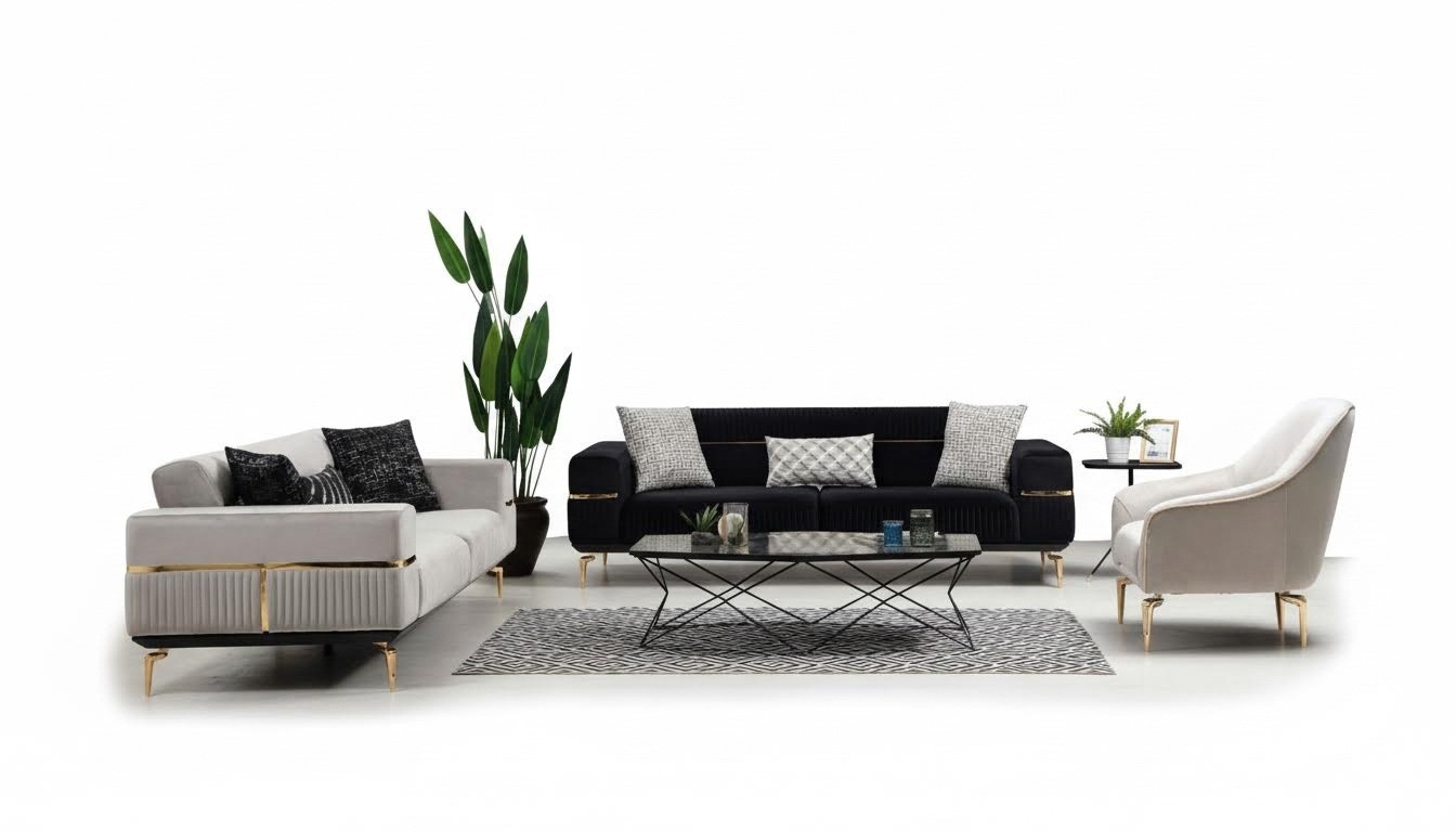 Luxus Sofagarnitur Sofa Polster Gruppe Sofas 3+3+1 Sitzer Sessel 3tlg. Samt Set
