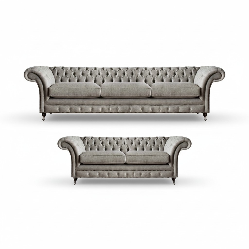 Luxus Textil Komplett 2x Sofas Couchen Wohnzimmer Komplett Set Chesterfield