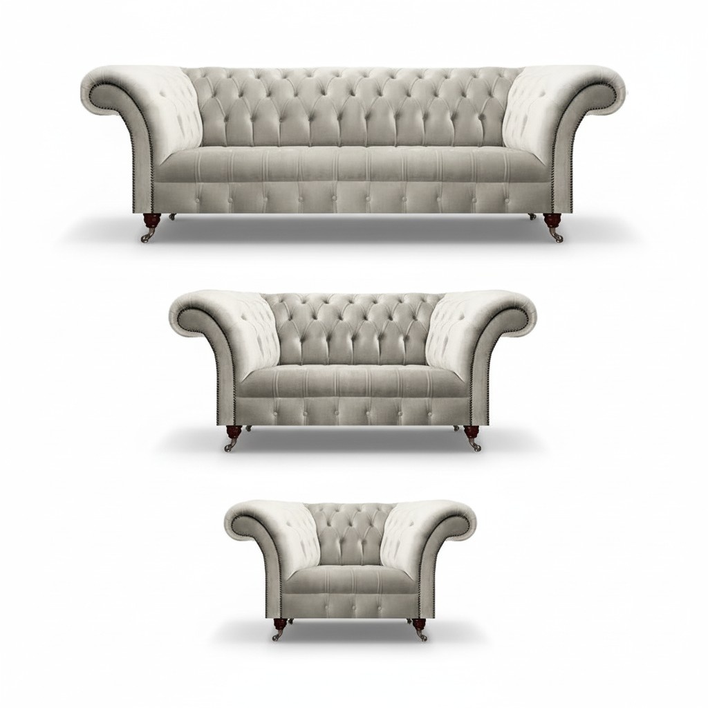 Luxus Weiß Sofagarnitur Modern Set Chesterfield Wohnzimmer Sitz Möbel