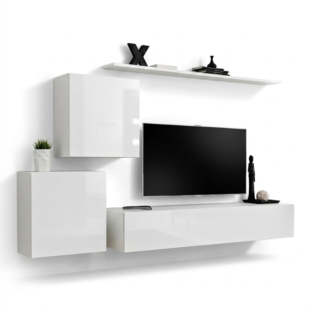 Luxus Weiß Wohnwand Design Sideboard Einrichtung Wandschrank TV Ständer Regale