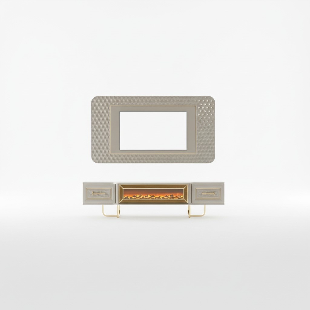 Luxus Wohnwand mit Kamin Fernseher Ständer tv Board Wand Wohnwände Sideboard