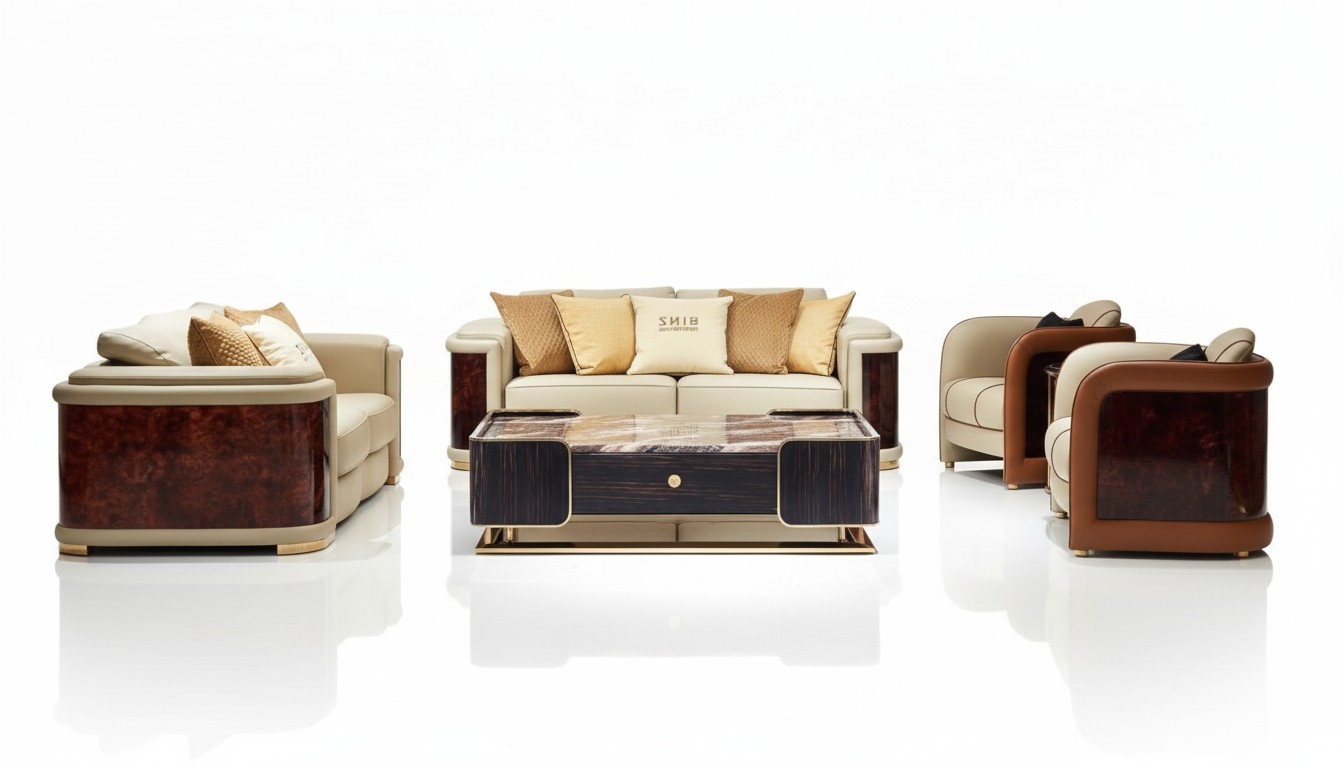 Luxus Wohnzimmer Garnitur 5tlg. Set Ledersofa Couch Polster Sofa