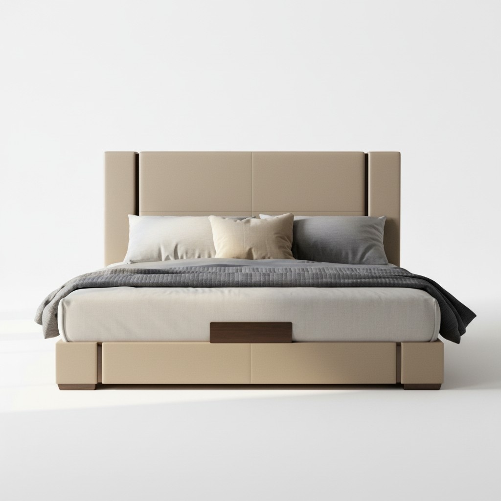 Luxusbett Beige Modernes Polsterbett Komfort Schlafen Stilvolles Design Elegant