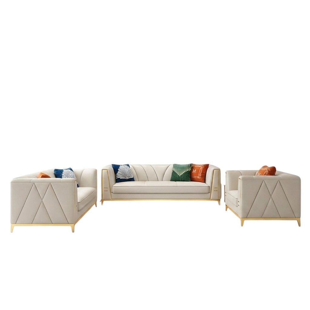 Medusa Edelstahl Leder Sofagarnitur Couch Wohnzimmer Möbel 4tlg Set
