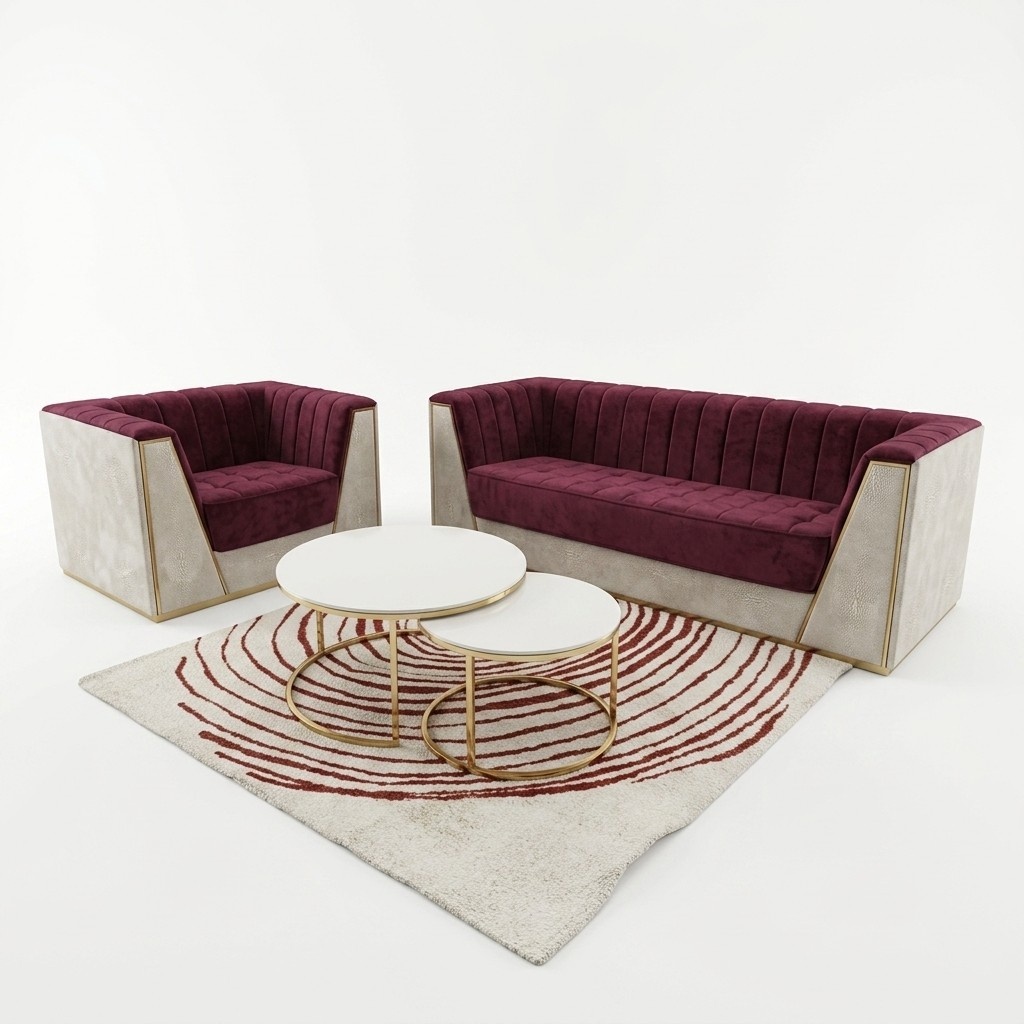 Medusa Sofagarntitur Couch Set Polster Möbel Einrichtung Rot Beige 3+1