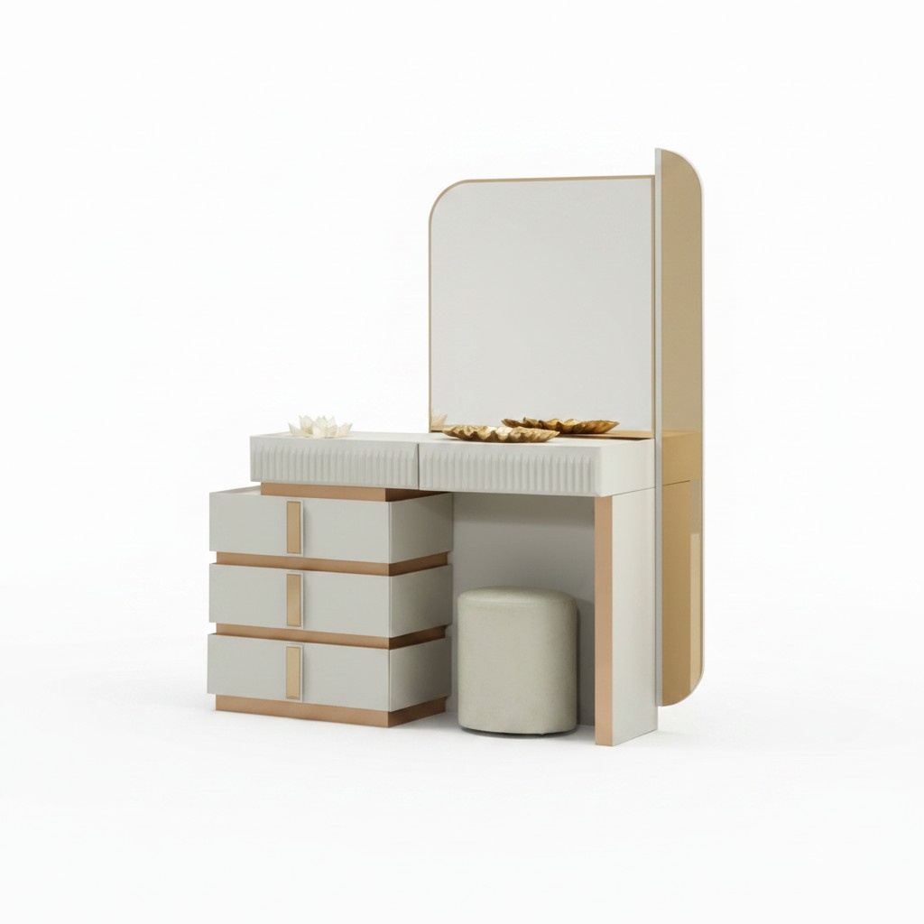 Modern Beige Schminktisch mit Spiegel Höhe 180 cm luxuriös Möbel neu