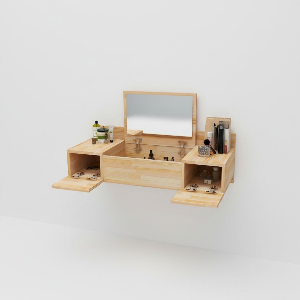 Modern Beige Schminktisch mit Spiegel Luxus Konsole Kommode Schlafzimmer