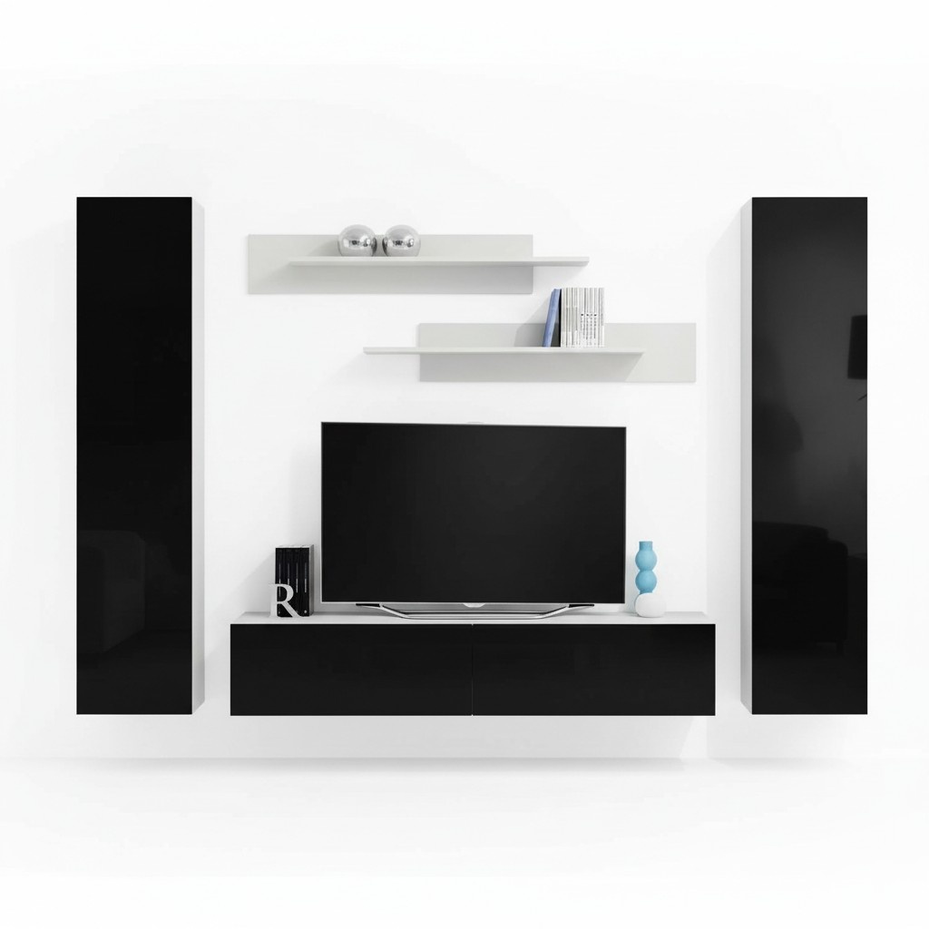 Modern Design Wohnwand Holz Wand Regale Komplett TV-Ständer Hänge Möbel