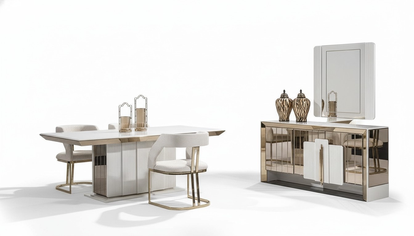 Modern Einrichtung Weiß Set Möbel Esstisch 4х Stühle Design Hochwertig Möbel