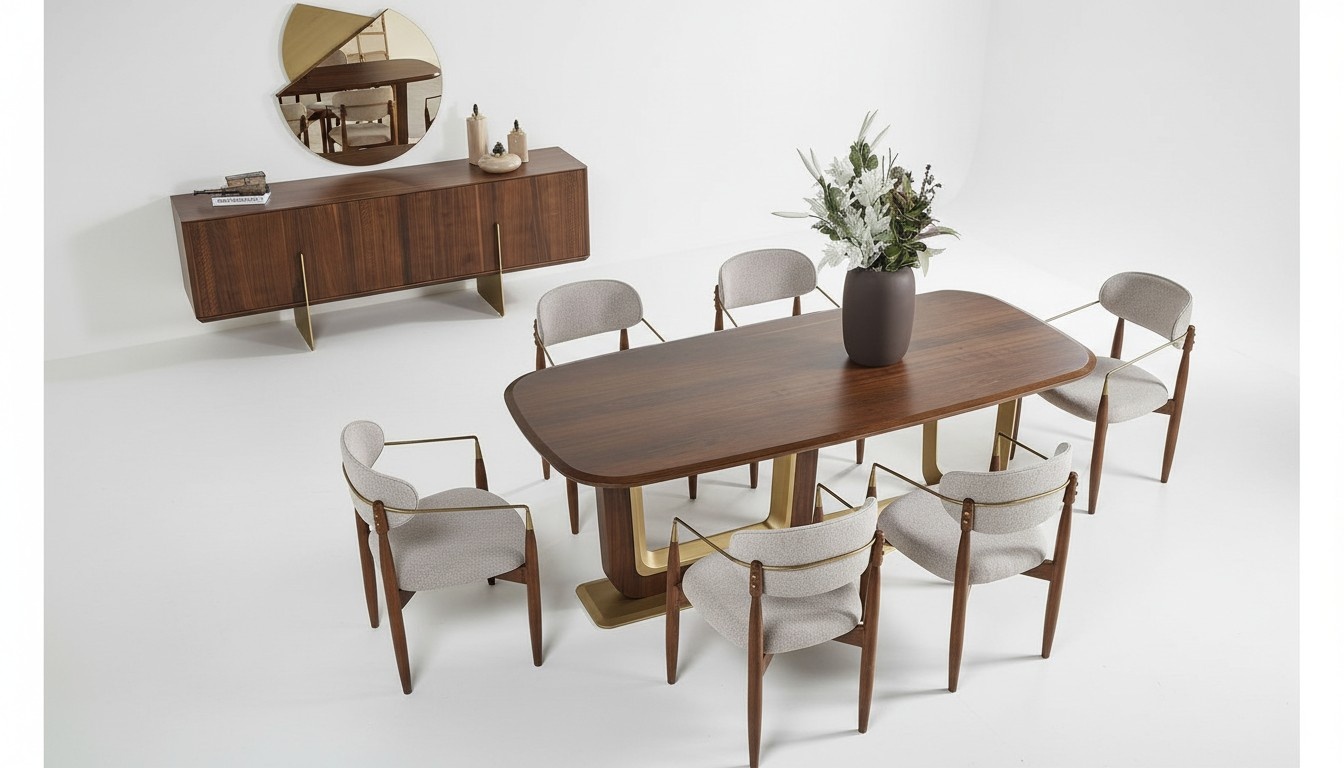 Modern Esszimmer Set Besteht aus Esstisch 6x Stühle Spiegel Anrichte