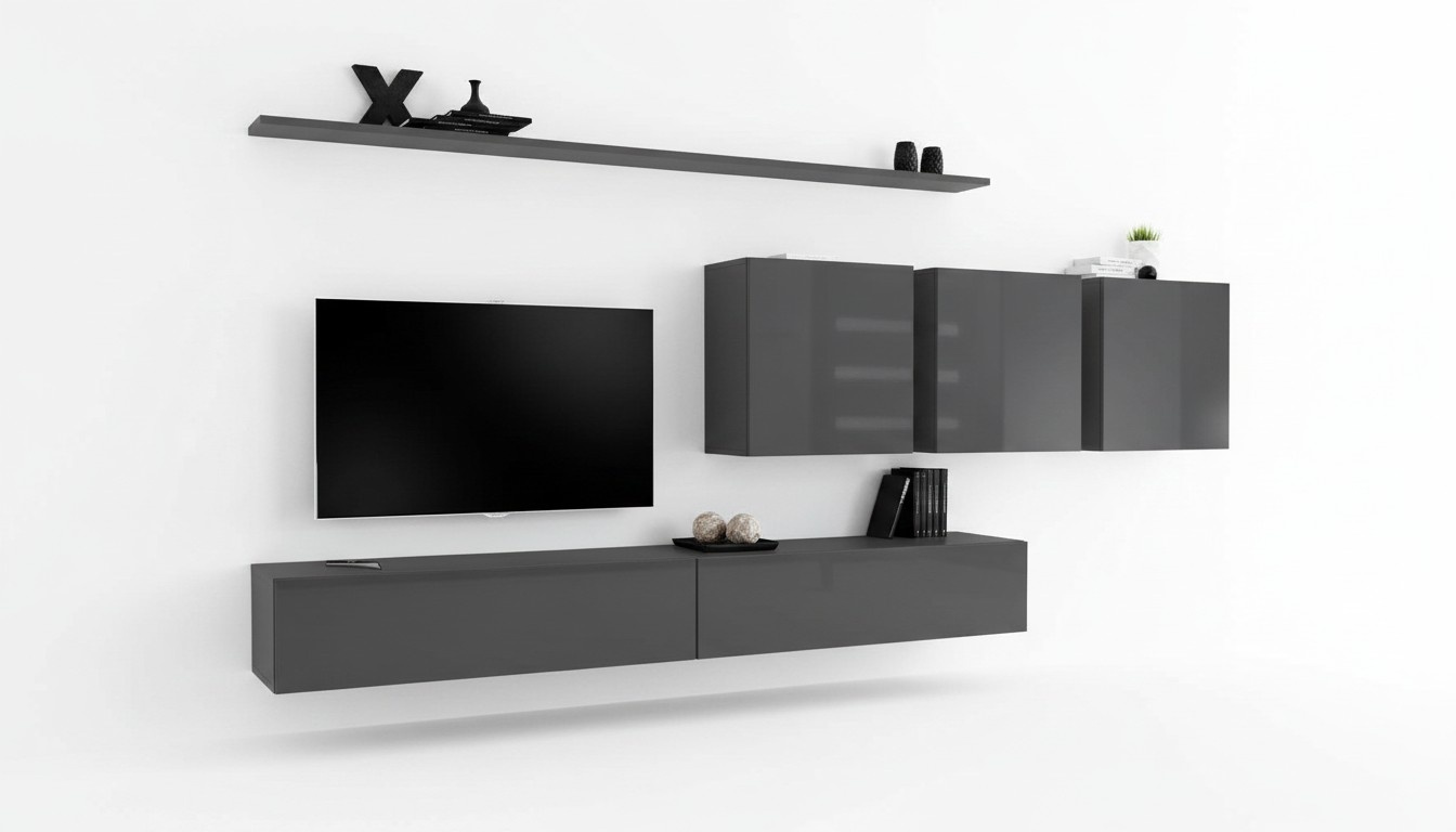 Modern Grau Wohnwand Designer TV-Ständer Sideboard Holzmöbel Schrank Wandschrank