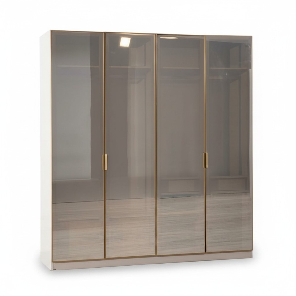 Modern Kleiderschrank Beige Funktionell Schrank Schlafzimmer Möbel 4 Türen