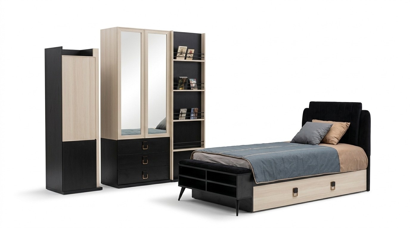 Modern Komplett Jugendzimmer Kinderzimmer Set Bett Kleiderschrank Bücherregal