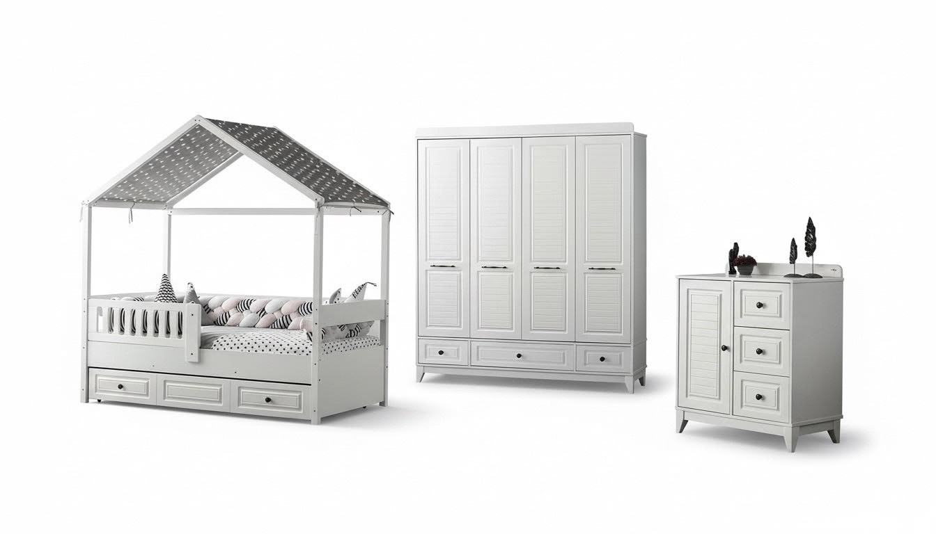 Modern Komplett Jugendzimmer Luxus Kinderzimmer Set 3tlg Weiß Farbe neu