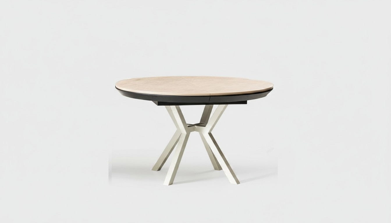 Modern Küchentisch Esszimmertisch Ausziehbarer Runder Holz Beige Tisch