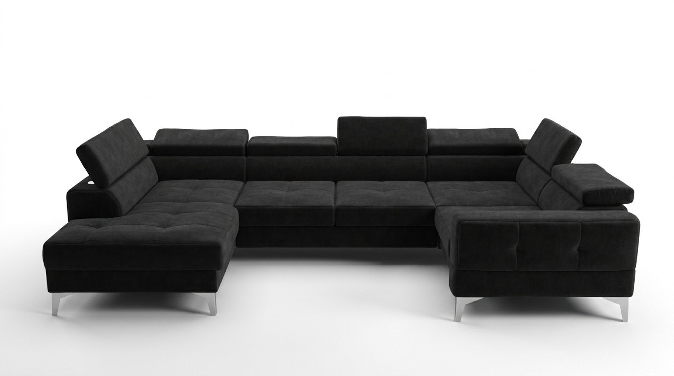 Modern Luxus Automatik Ecksofa Stoff U-Form Couch Textil Schwarz Elegant Neu