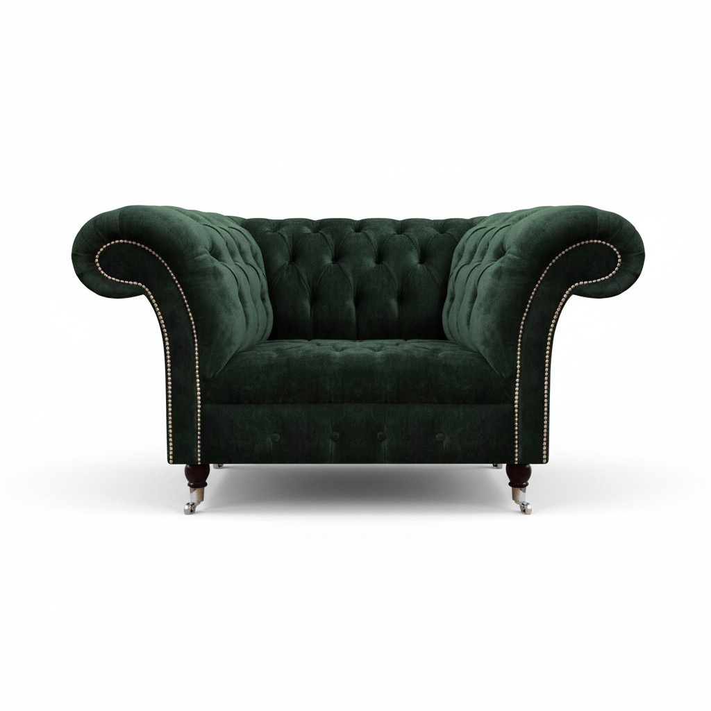 Modern Polstermöbel Chesterfield Sessel Grün Textil Couch Luxuriöse Wohnzimmer