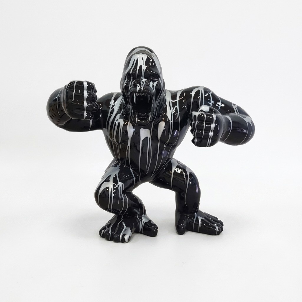 Modern Skulptur Gorilla aus Kunststoff Dekorative Figur Garten Schwarz