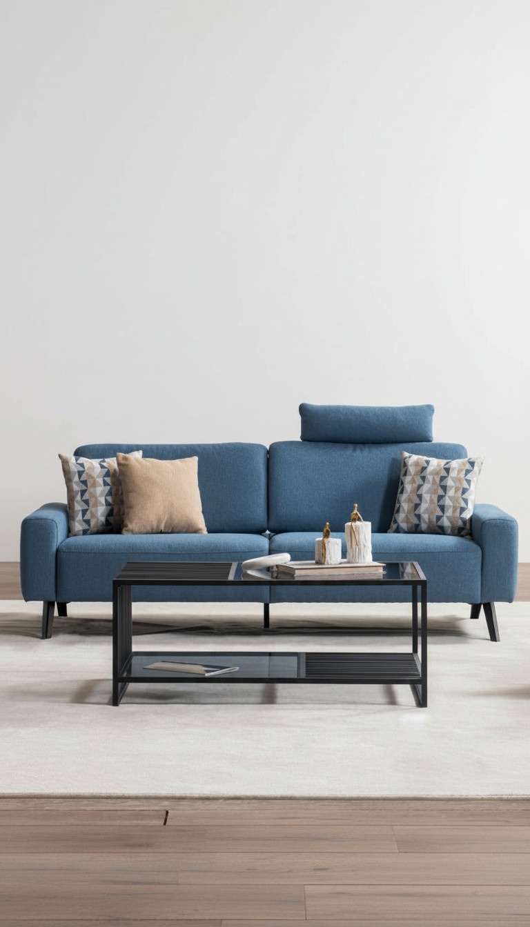 Modern Sofa 3 Sitzer Blau Polster Sofas Design Textil Wohnzimmer Dreisitzer