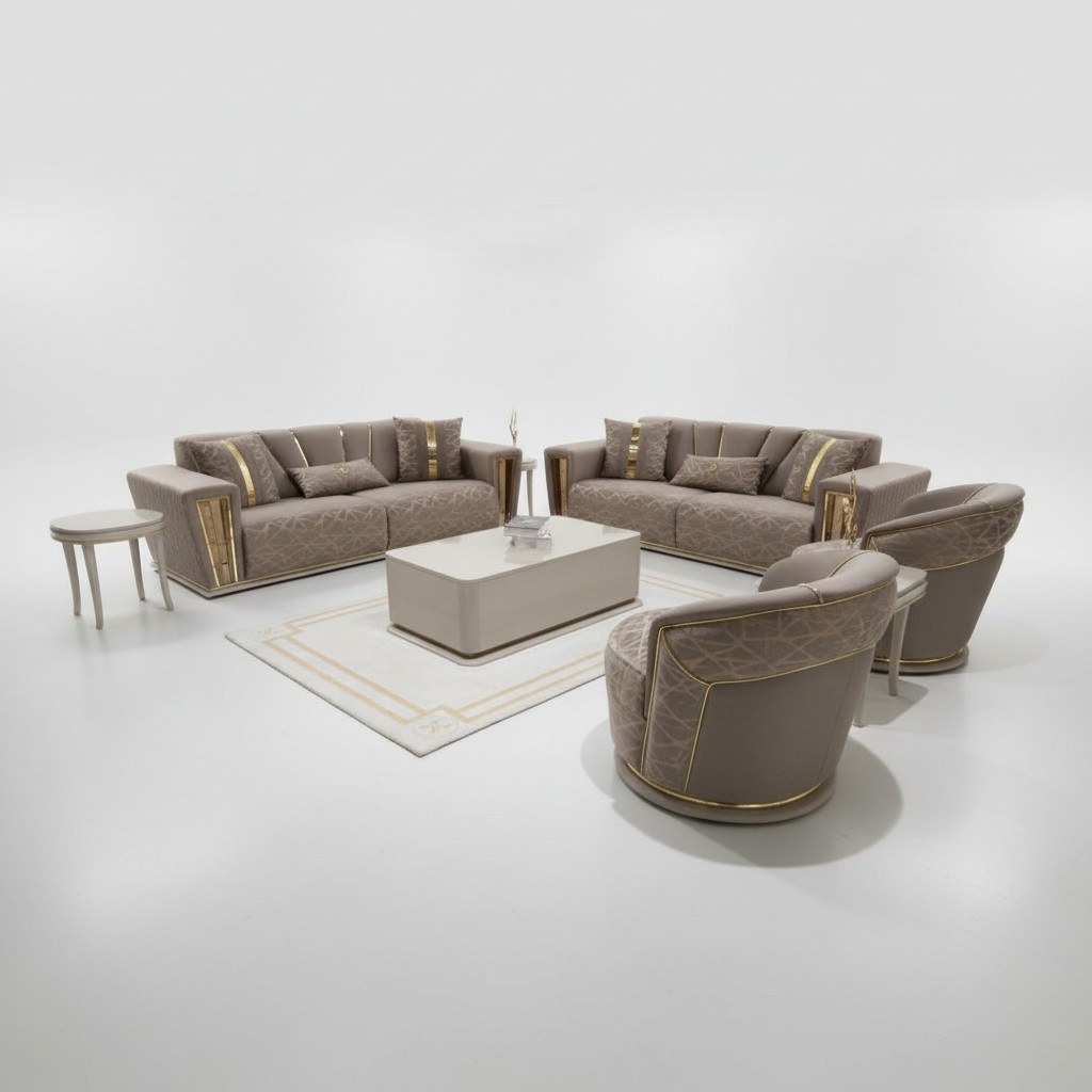Modern Sofagarnitur 3+3+1 Sitzer Sessel Textil 3 Sit Sofa 3tlg. Set Design