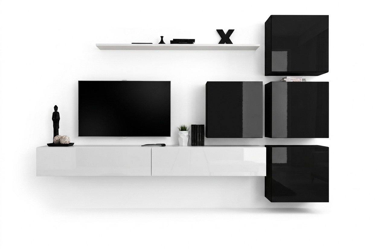 Modern Wohnwand Wand Regal Wandschrank Weiß Luxus Einrichtung Designer Komplett