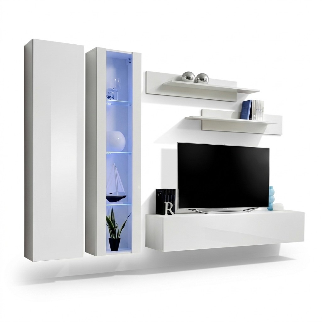 Modern Wohnwand Weiß Designer Wohnzimmer Möbel Holz Wandschrank