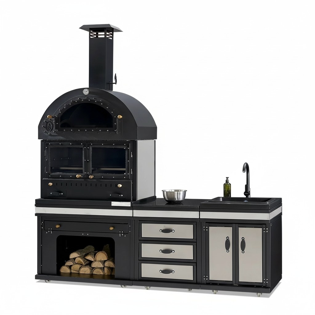 Moderne Außenküche aus Edelstahl in Schwarz