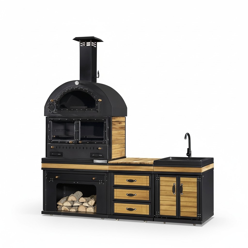 Moderne Außenküche aus Edelstahl in Schwarz