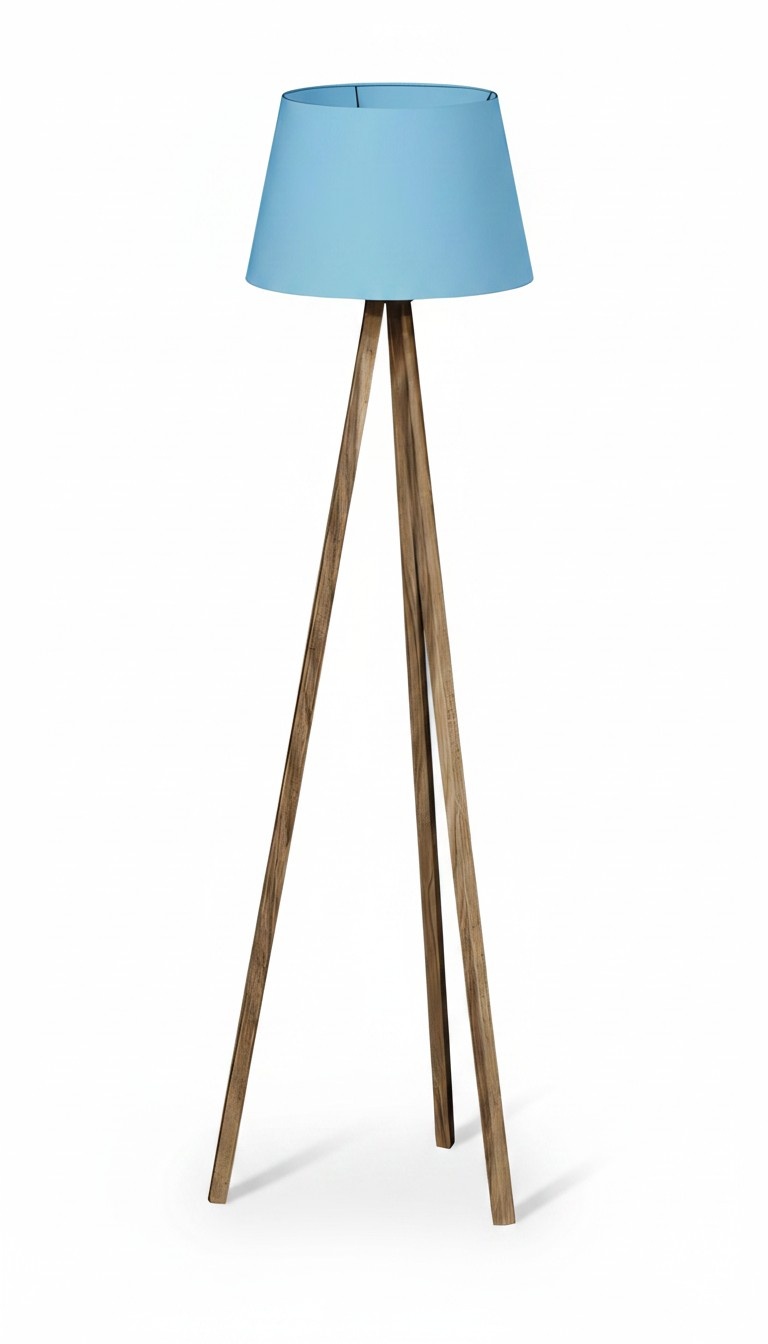 Moderne blaue Holz-Stehlampe mit elegantem Design