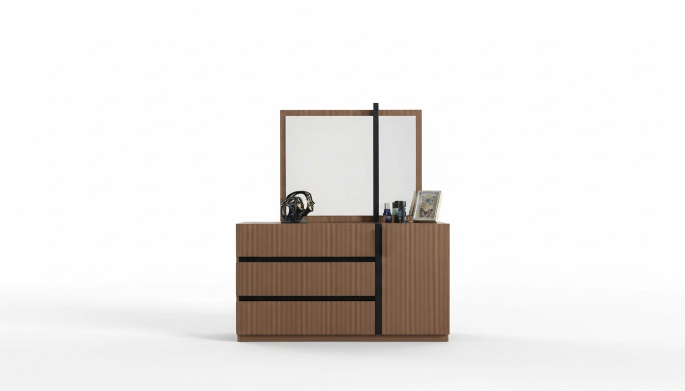 Moderne Braune Schlafzimmer Kommode 3x Schubladen 1-türig Holz Möbel