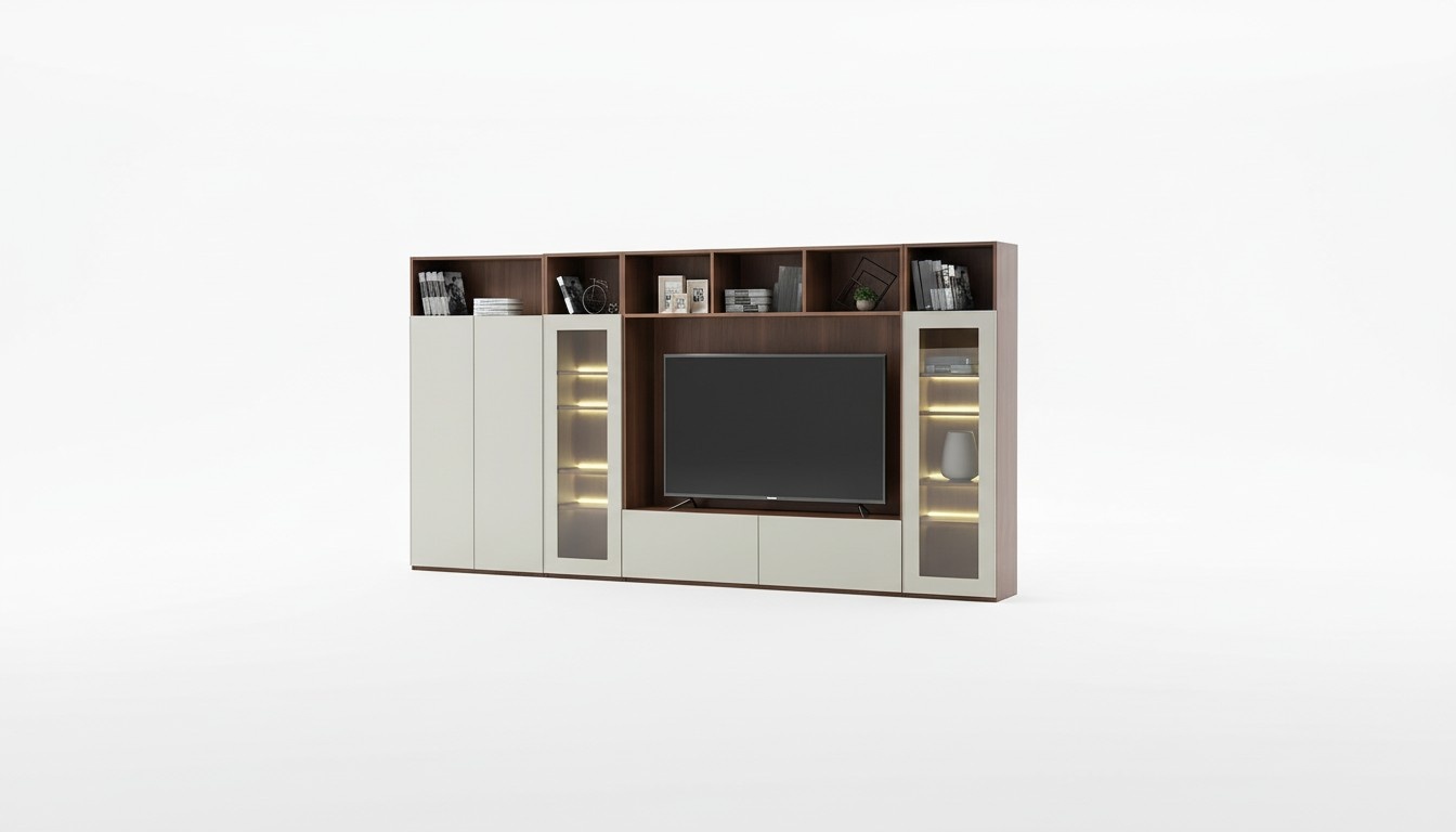 Moderne Design Wohnwand Schrank Vitrine Holz Wohnzimmer Möbel