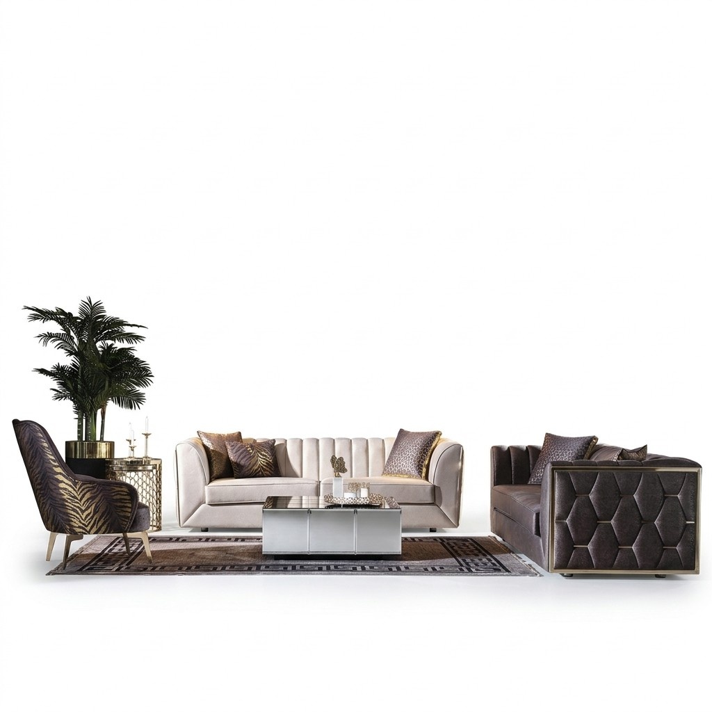 Moderne Edelstahlsofas Couchtisch Dreisitzer Sessel Wohnzimmermöbel