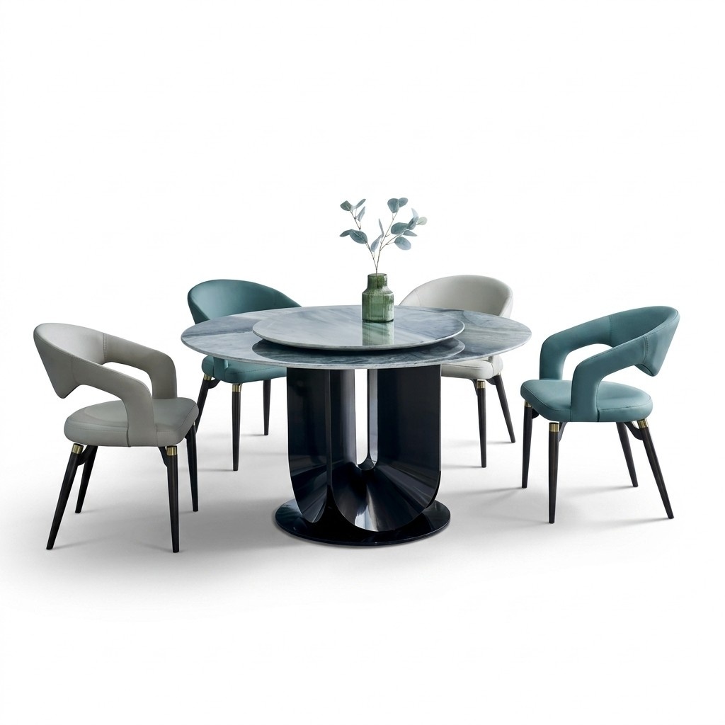 Moderne Essgruppe Designer Rundtisch 4x Stühle Esszimmergarnitur 5tlg