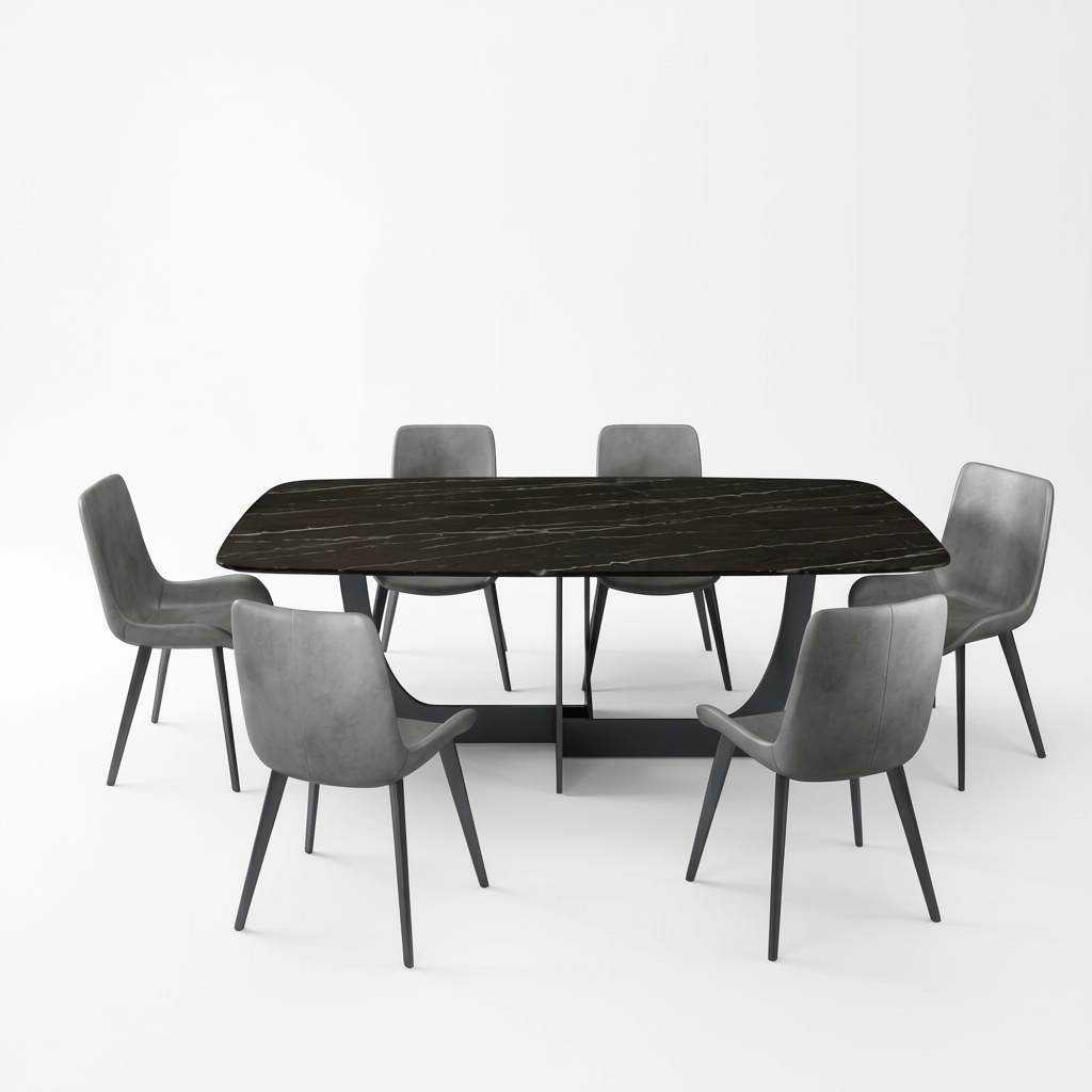 Moderne Esszimmer Garnitur Rechteckiger Esstisch 6x Kunstleder Stühle