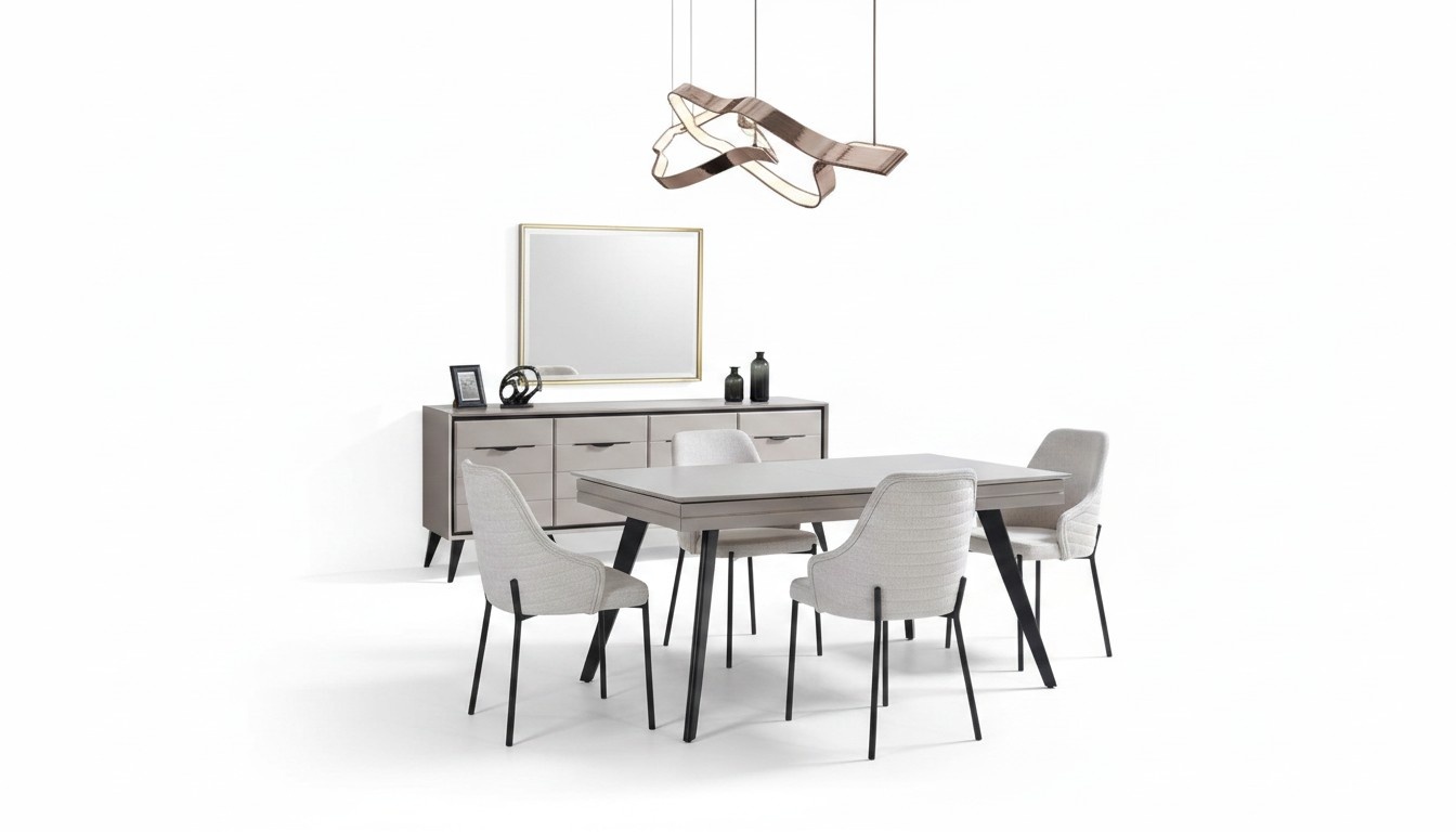 Moderne Esszimmer Holz Möbel Luxus Anrichte Spiegel Esstisch 6x Stühle